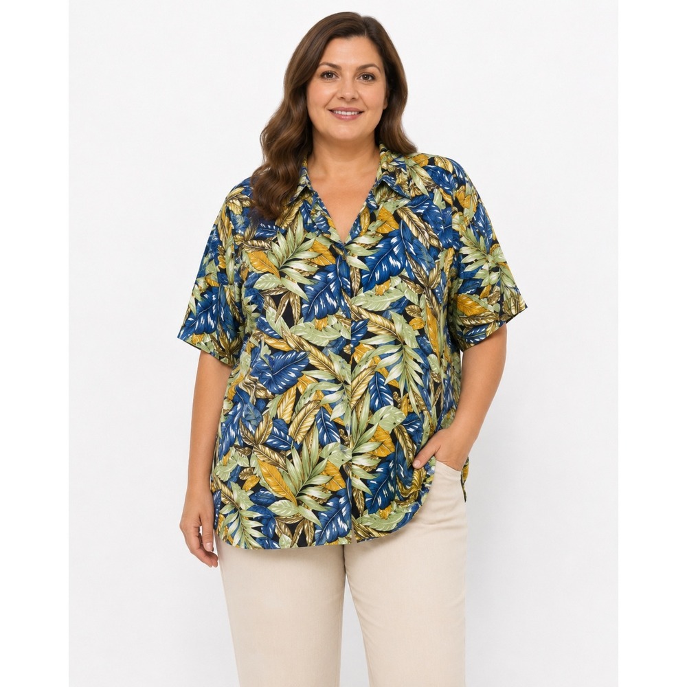 VTG Bentley Mutli Color Shirt Rayon Button‎ Women's 22W Floral Hawaiian Tropical